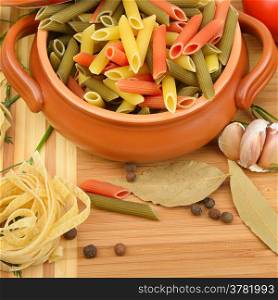 background of macaroni, noodles and spices
