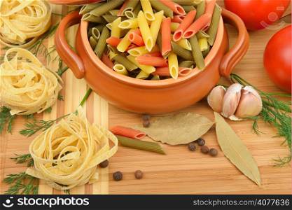 background of macaroni, noodles and spices