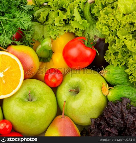 Background of natural fruit and vegetables. The top view.