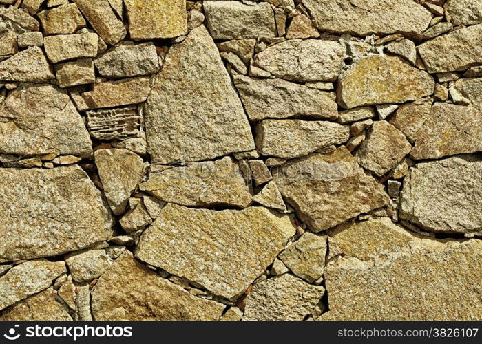 Background of natural stone rock wall texture or cobblestone pavement detail