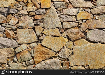 Background of natural stone rock wall texture or cobblestone pavement detail