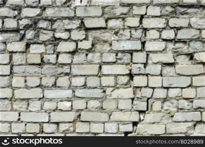 Background of old cracked white brick wall