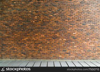 Background of old vintage brick wall with floor