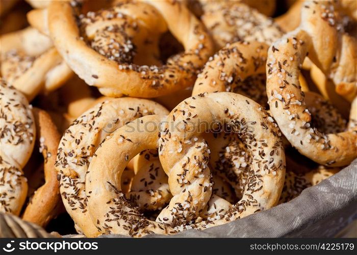 background of pretzels and bakeries