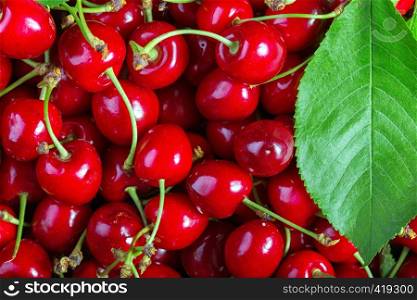 background of red cherries, closeup