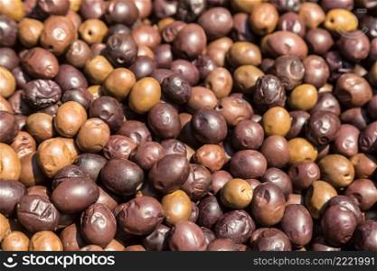 Background of ripe fresh olives in Greece