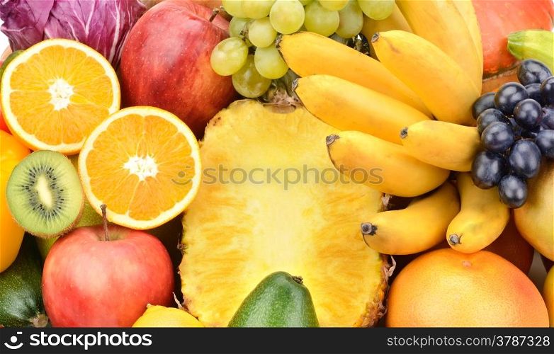 Background of set fruits and vegetables