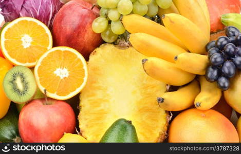 Background of set fruits and vegetables