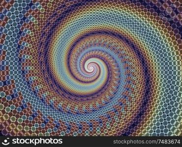 Background of small circles on tight spiral pattern on the subject of mathematics and science.