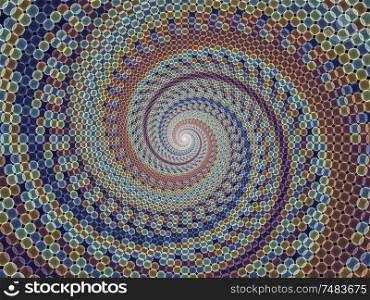 Background of small circles on tight spiral pattern on the subject of mathematics and science.