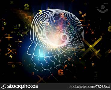 Background of spiraling human silhouette and numbers on the subject of mathematics and education