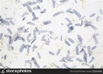 background of textured handmade mulberry paper with leaves and petals