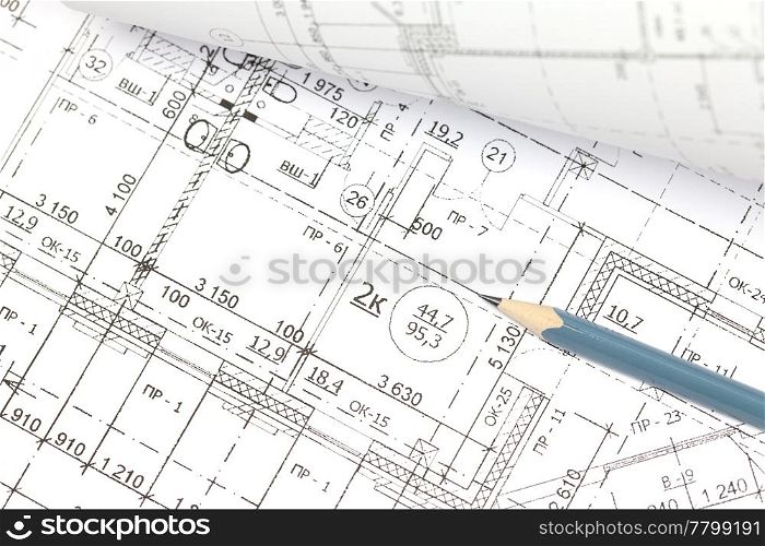 background of the architectural drawings and pencil