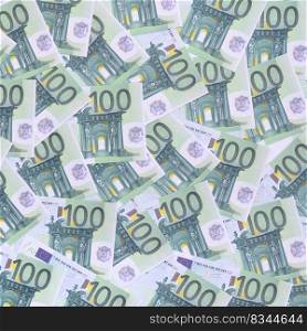 Background pattern of a set of green monetary denominations of 100 euros. A lot of money forms an infinite heap