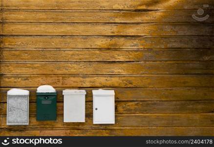 Background picture of a wood wall with mailboxes