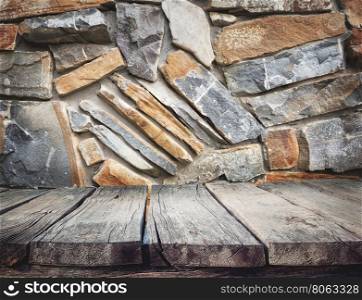 Background planks and the stone wall back. Background planks and stone wall