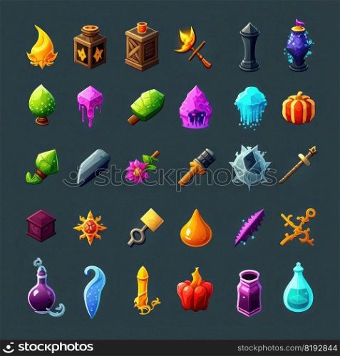 background rpg 2d game icons ai generated. magic design, fantasy ui, gold interface background rpg 2d game icons illustration. background rpg 2d game icons ai generated