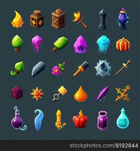 background rpg 2d game icons ai generated. magic design, fantasy ui, gold interface background rpg 2d game icons illustration. background rpg 2d game icons ai generated