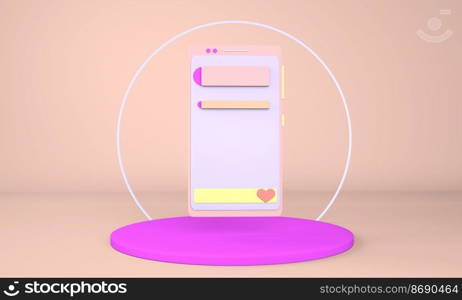 Background with a smartphone. application interface. trendy design for social media advertising. 3d. Background with a smartphone. application interface. trendy design for social media advertising. 3d rendering