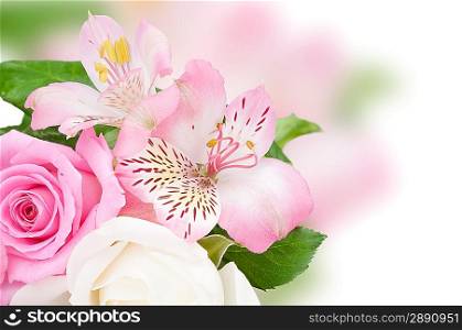 Background with beautiful bouquet of pink flowers