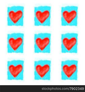 Background with bright red abstract hearts pattern