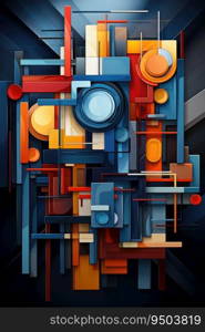 Background with colorful geometrical shapes. Abstract cubist painting