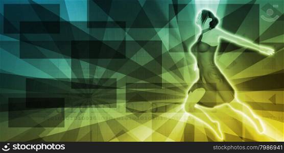 Background with Dancing Girl on Sunray Pattern Abstract. Scientific Research