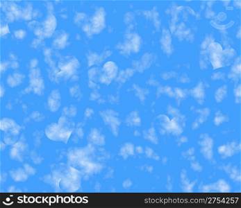 Background with elements of hearts from clouds (the blue sky white clouds)