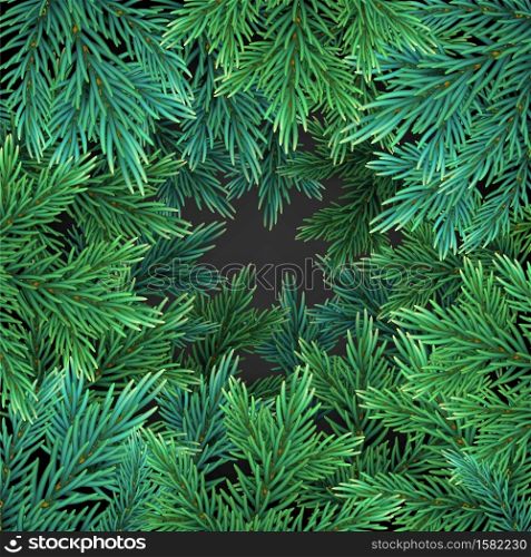 Background with green realistic christmas tree branches for greeting card
