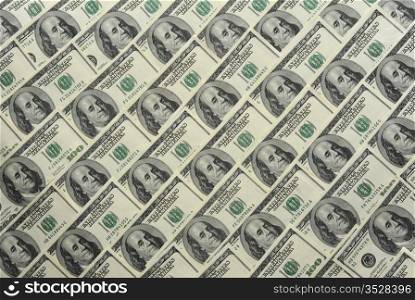Background with Many American Handred Dollar Bills.