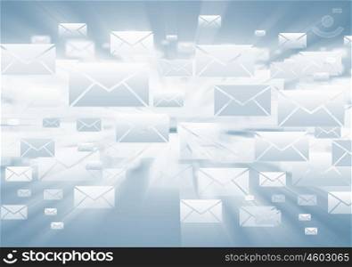 Background with media email icons on blue . Media background
