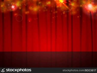 Background with red curtain and shiny lights. Abstract background with red curtain and shiny lights