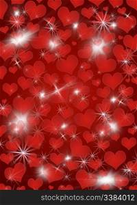 Background with shines, sparks, heart. A red background