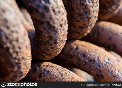 Backgrounds and textures: rusty metal spring surface, selective focus macro shot, industrial abstract. Rusty spring