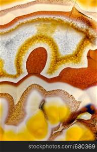 Backgrounds and textures: surface of agate or chalcedony, beautiful decorative stone, abstract pattern of cracks, spots and stains, natural background. Abstract mineral texture