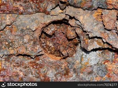 Backgrounds and textures: very old rust-eaten metal panel surface. Rust-eaten metal panel