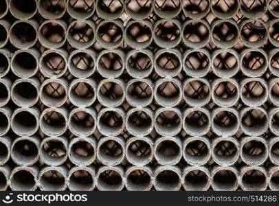 Backgrounds, patterns and textures concept. Dusty metal circles pattern, inside of machine. Metal circles pattern, inside of machine