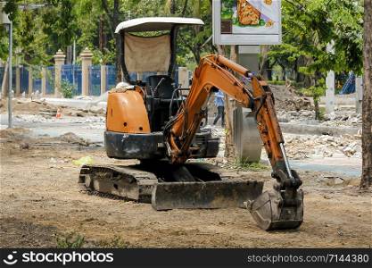 Backhoe on site construction