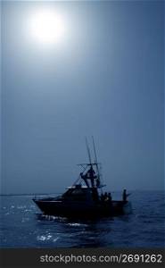 Backlight on blue water sport fishing boat