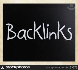 ""Backlinks" handwritten with white chalk on a blackboard"