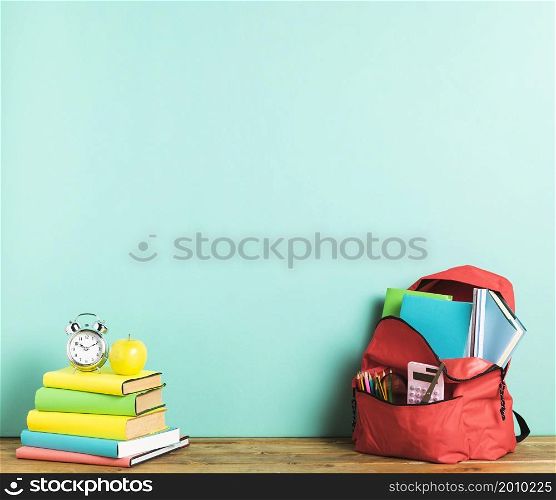 backpack textbooks desk