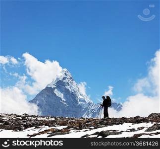 Backpacker in Himalaya mountain