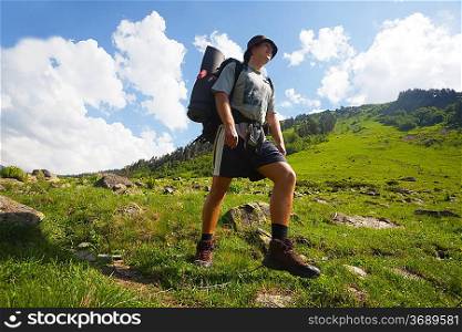 Backpacker in mountain