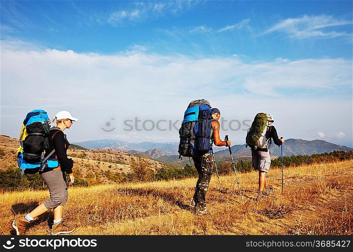 backpacker in mountains