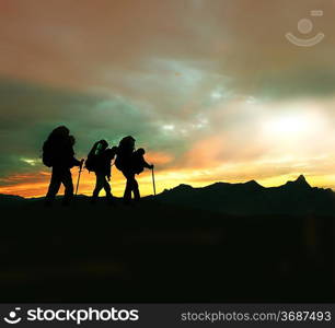 Backpackers in mountains