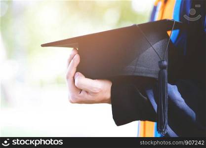backside graduation hats during commencement success graduates of the university, Concept education congratulation. Graduation Ceremony ,Congratulated the graduates in University during commencement.