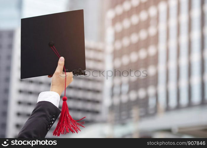 backside graduation hats during commencement success graduates of the university, Concept education congratulation. Graduation Ceremony ,Congratulated the graduates in University during commencement.