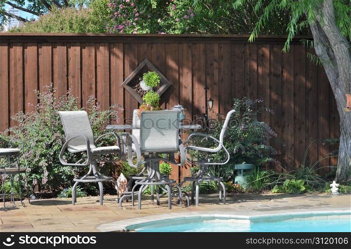 Backyard table by the pool