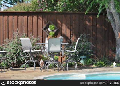 Backyard table by the pool