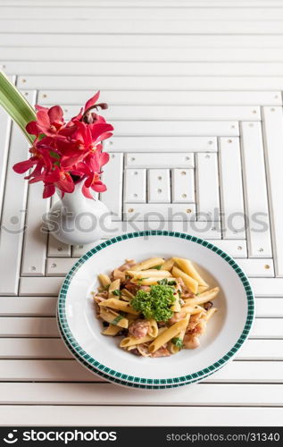 Bacon Aglio olio pasta with garlic and chilli